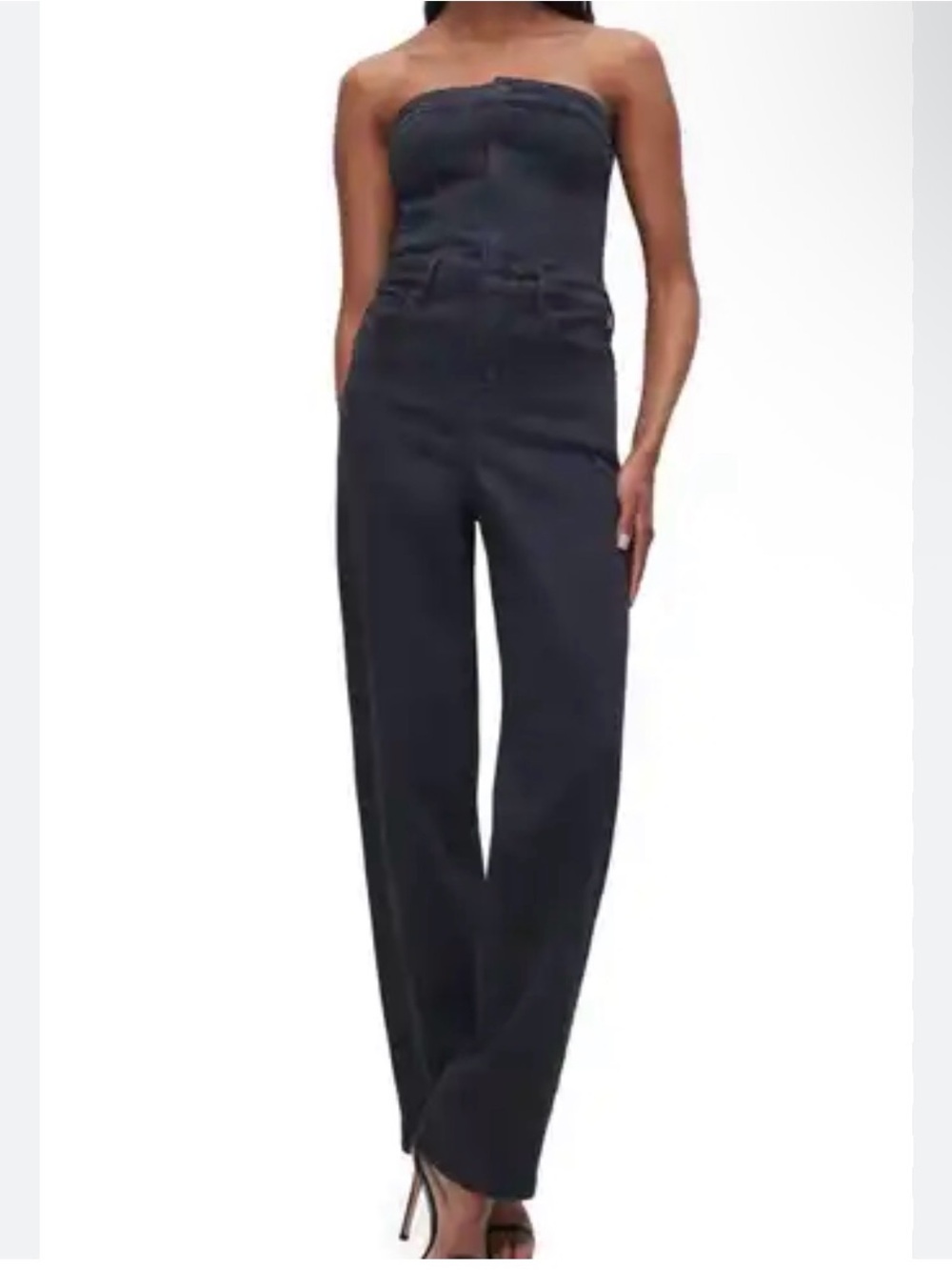 Good American Black Denim Corset Jumpsuit